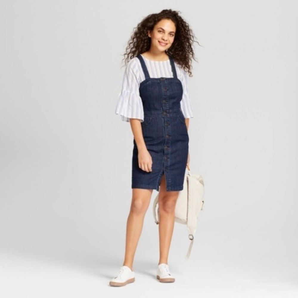 Target Universal Thread Button Up Criss Cross Back‎ Spring Denim Apron Dress
